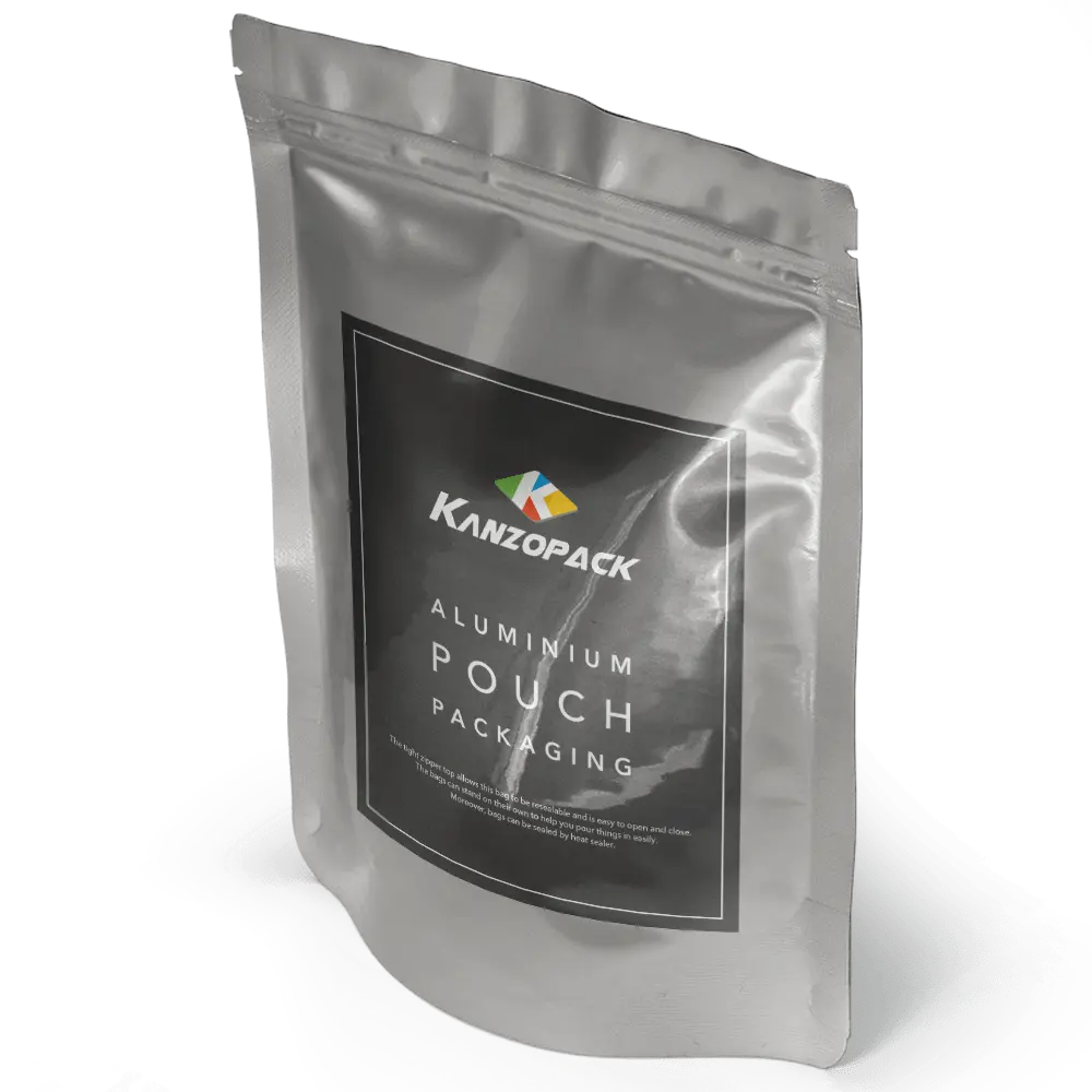 KanzoPack | Custom Pouch & Rollstock Packaging Manufacturer 19 Mylar bag mock up with kanzo pack logo