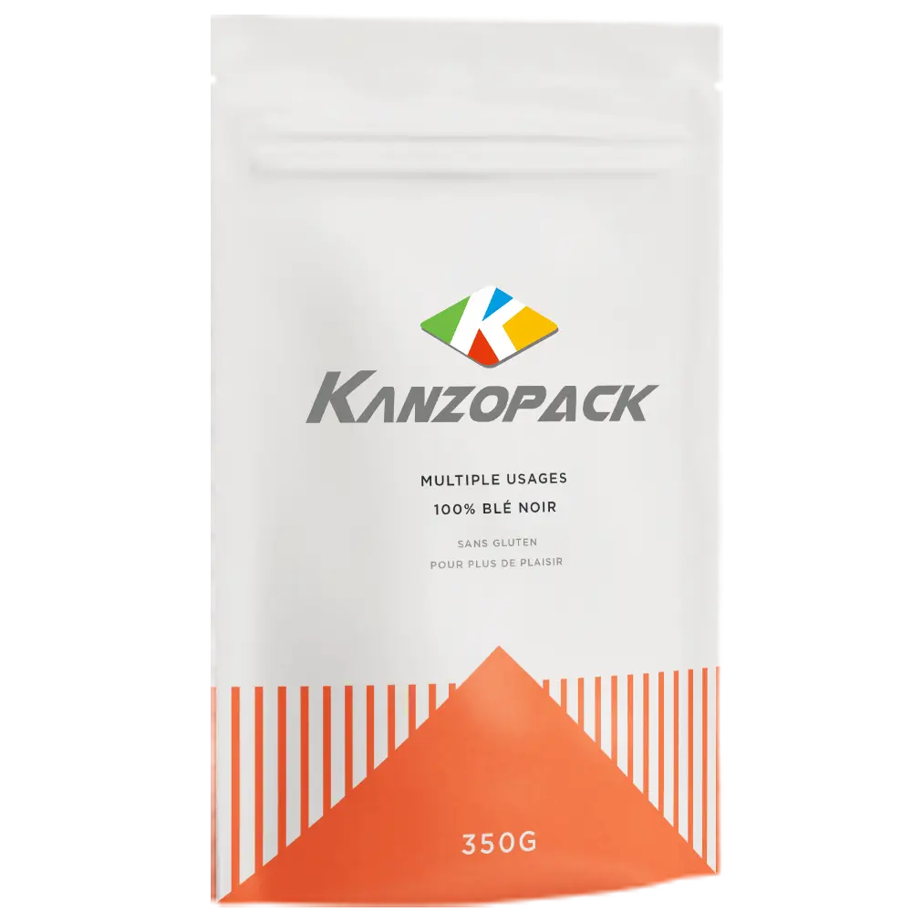 KanzoPack | Custom Pouch & Rollstock Packaging Manufacturer 3 stand up pouch with kanzo logo mock up