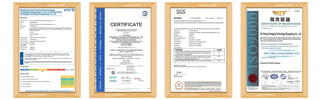 KanzoPack | Custom Pouch & Rollstock Packaging Manufacturer 33 BRC-BSCI-ISO9001-Certificate