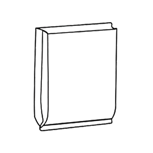 Un dibujo lineal simple de una bolsa con sello de 4 lados.