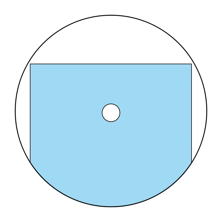 Een diagram dat een ontwerp met een cirkelvormig ophanggat voor verpakkingen toont.